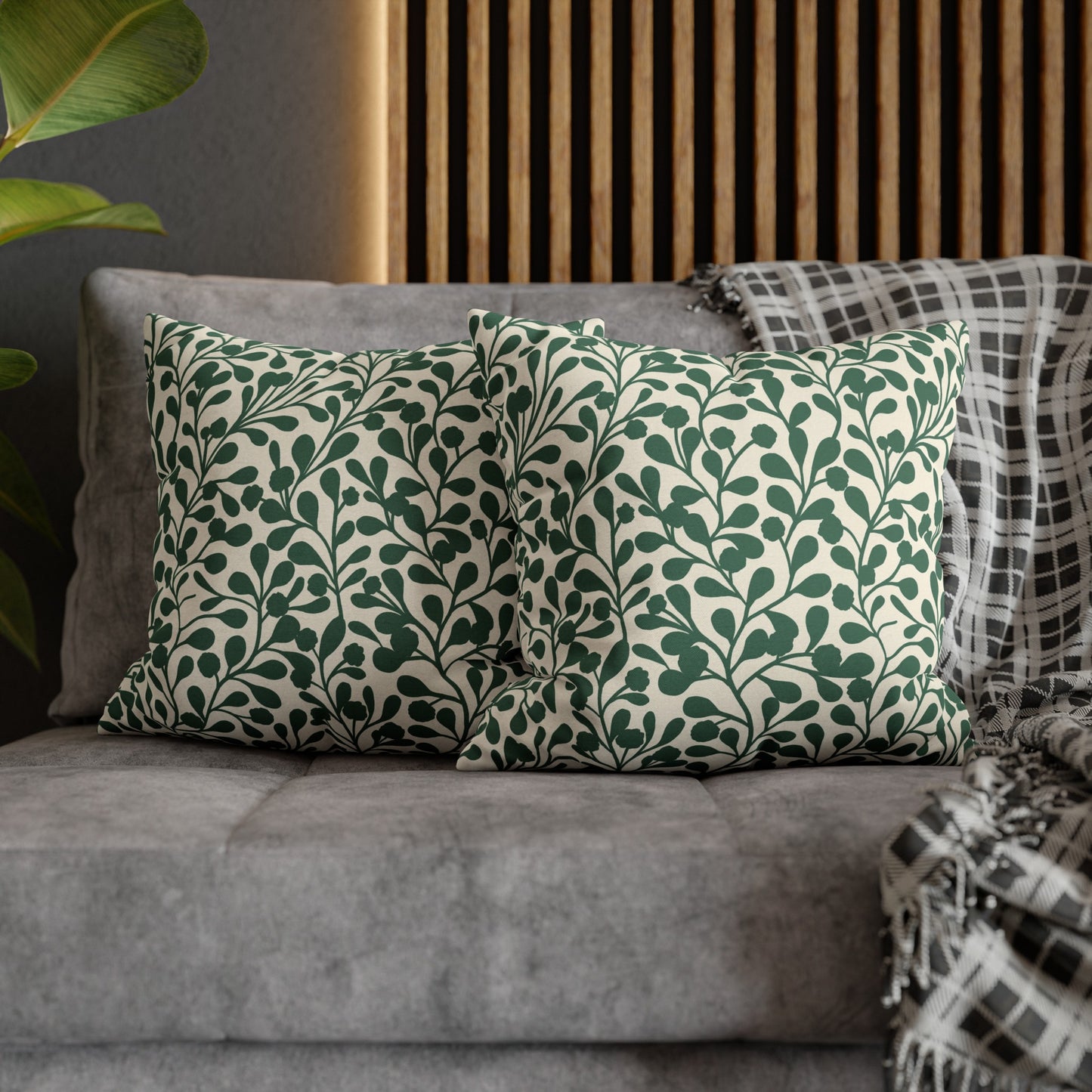 Tropical Roar Spun Polyester Square Pillow Case - Leaves / Green