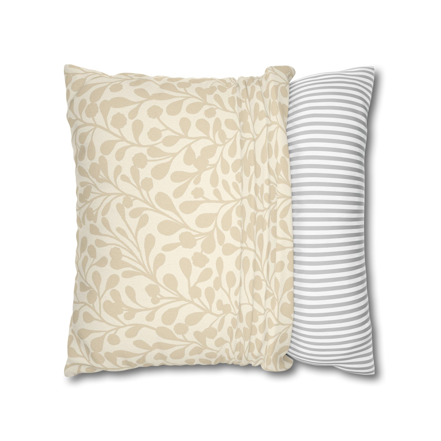 Tropical Roar Spun Polyester Square Pillow Case - Leaves / Off White