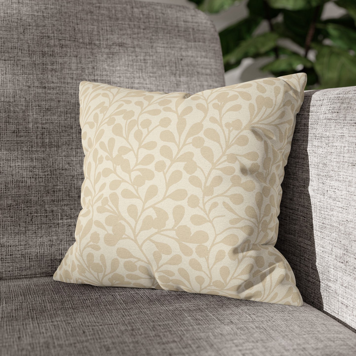 Tropical Roar Spun Polyester Square Pillow Case - Leaves / Off White