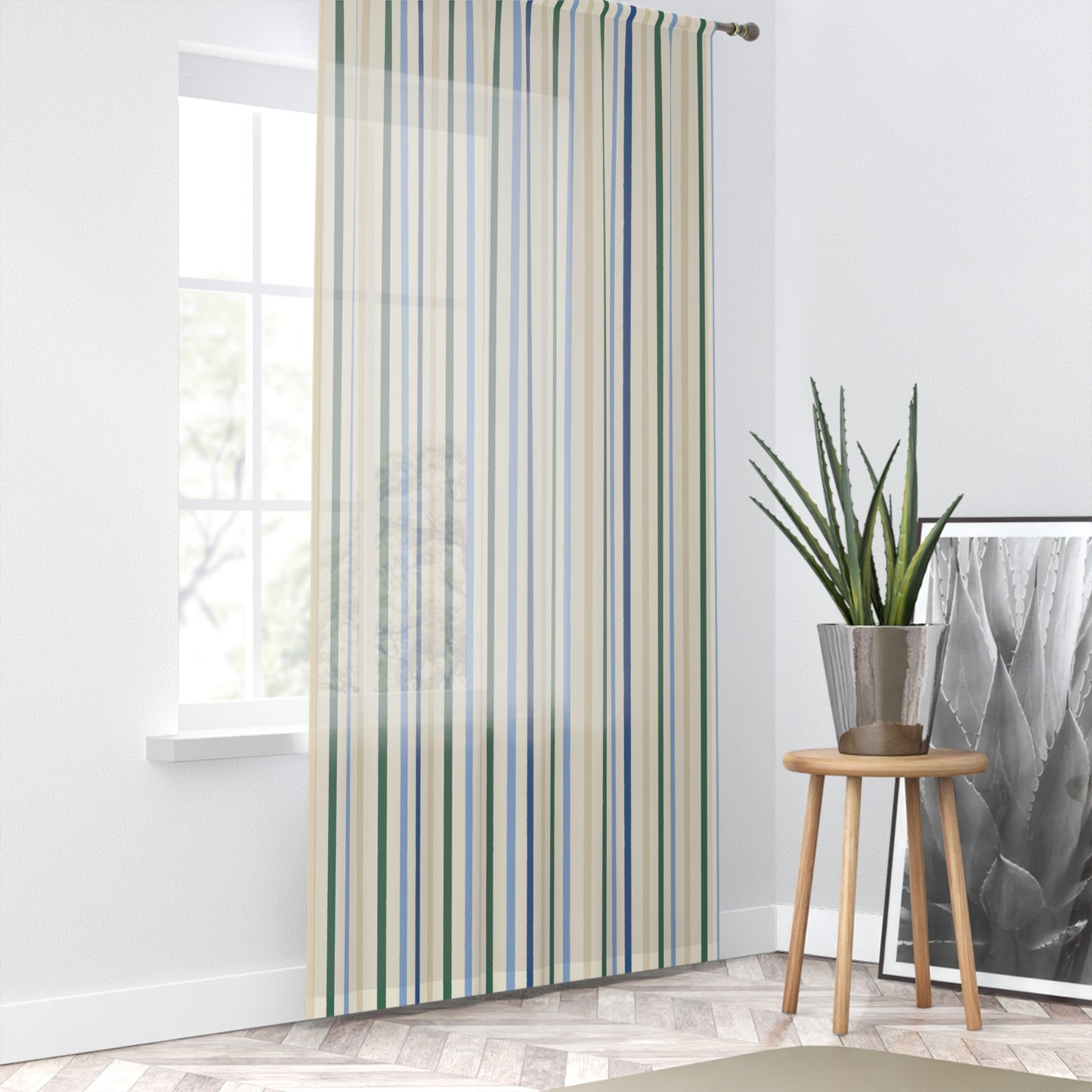 Tropical Roar Window Curtain - Stripes / Blue