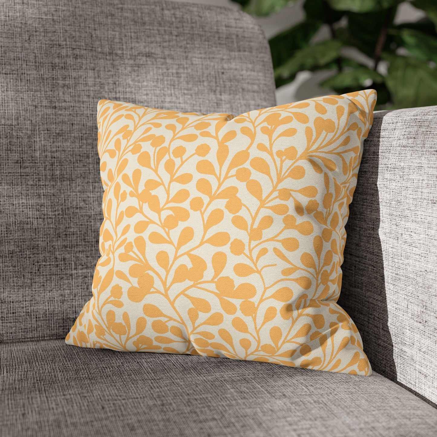 Tropical Roar Spun Polyester Square Pillow Case - Leaves / Amber