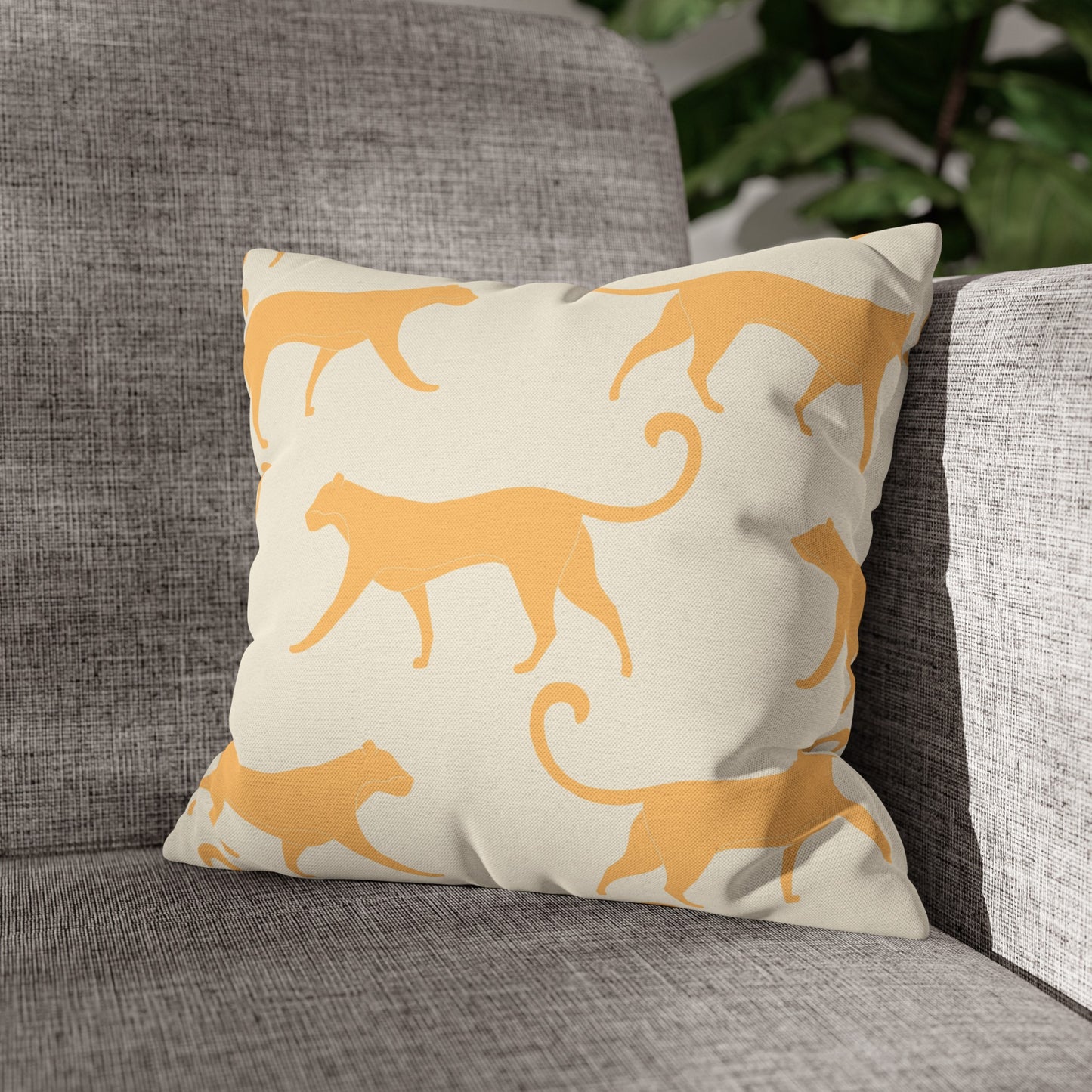 Tropical Roar Spun Polyester Square Pillow Case - Tiger / Amber