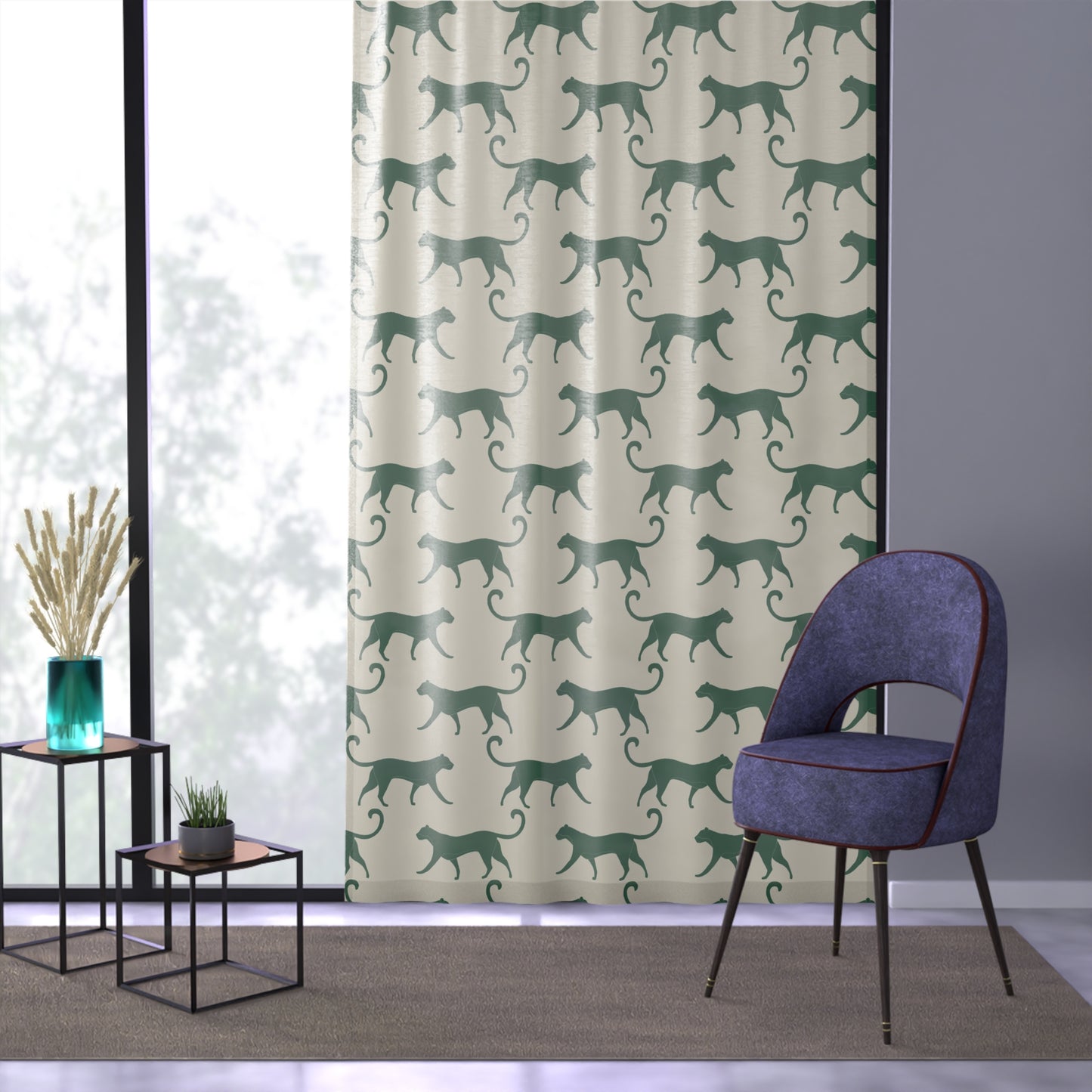 Tropical Roar Window Curtain - Tiger / Green