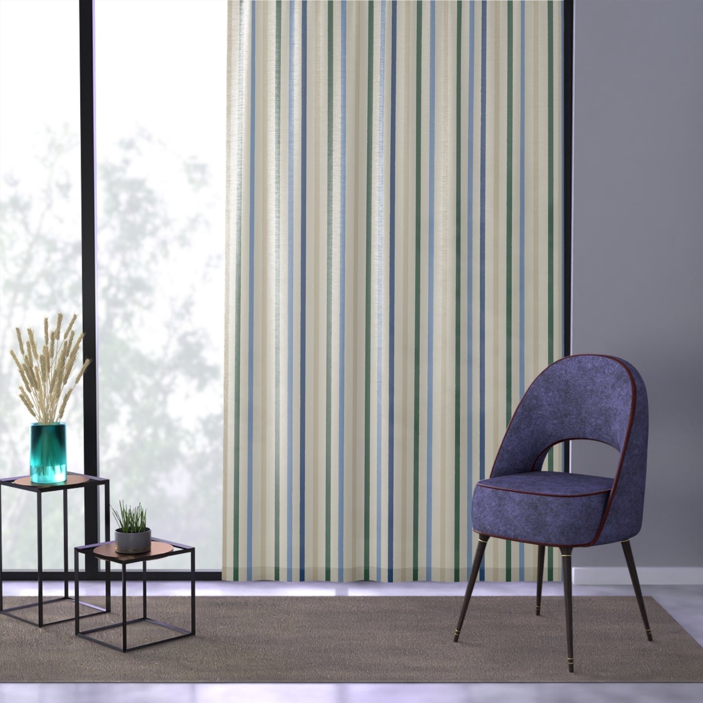 Tropical Roar Window Curtain - Stripes / Blue