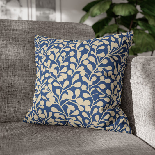 Tropical Roar Spun Polyester Square Pillow Case - Leaves / Blue