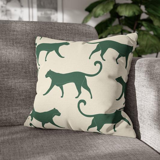 Tropical Roar Spun Polyester Square Pillow Case - Tiger / Green