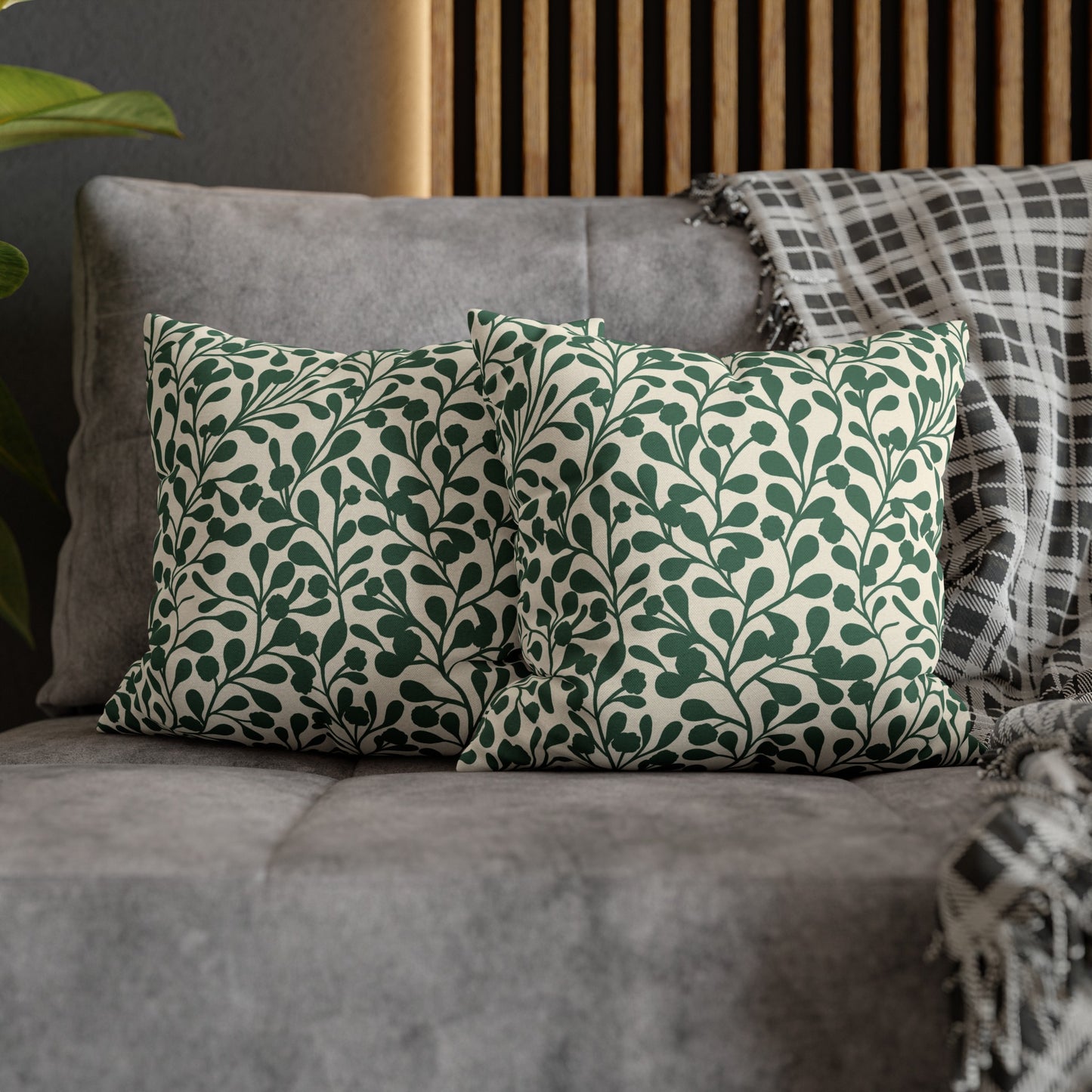 Tropical Roar Spun Polyester Square Pillow Case - Leaves / Green