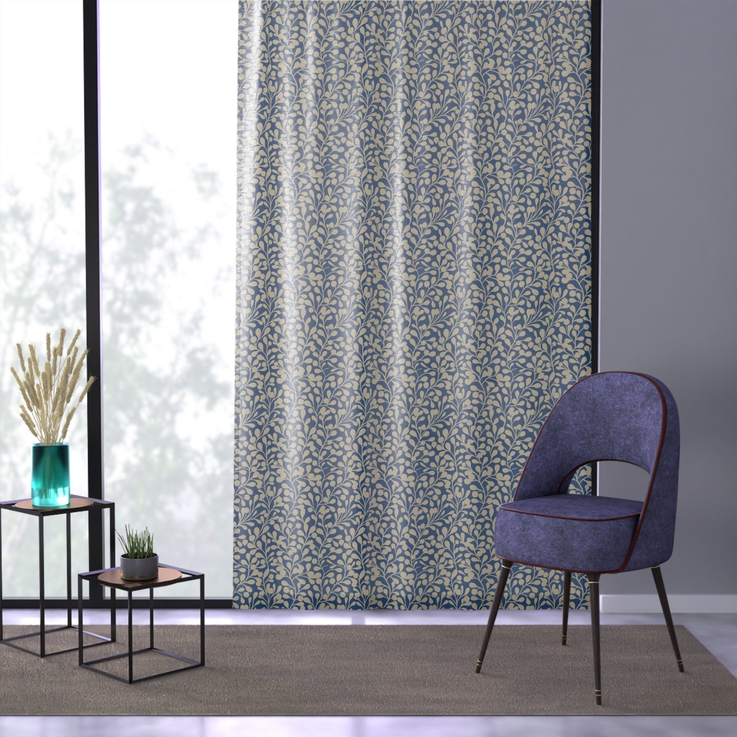 Tropical Roar Window Curtain - Leaves / Blue