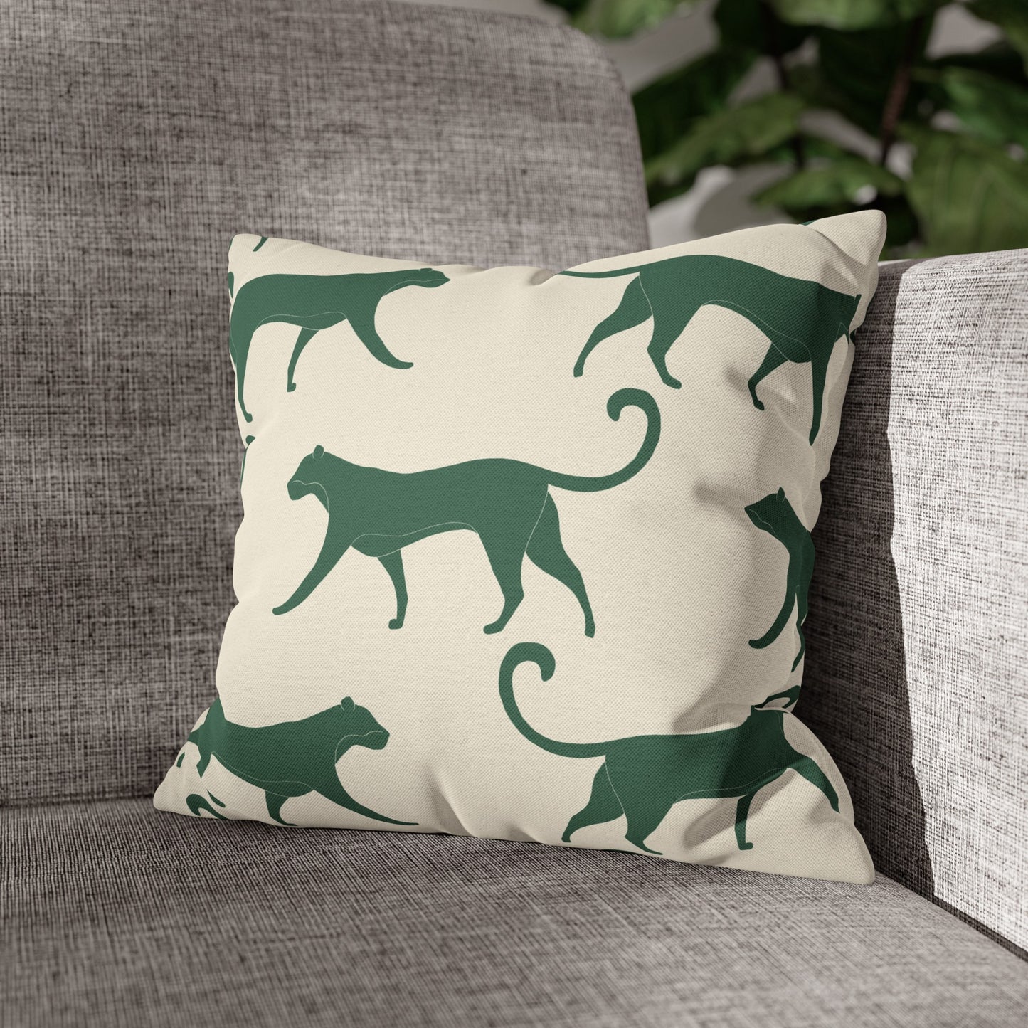 Tropical Roar Spun Polyester Square Pillow Case - Tiger / Green