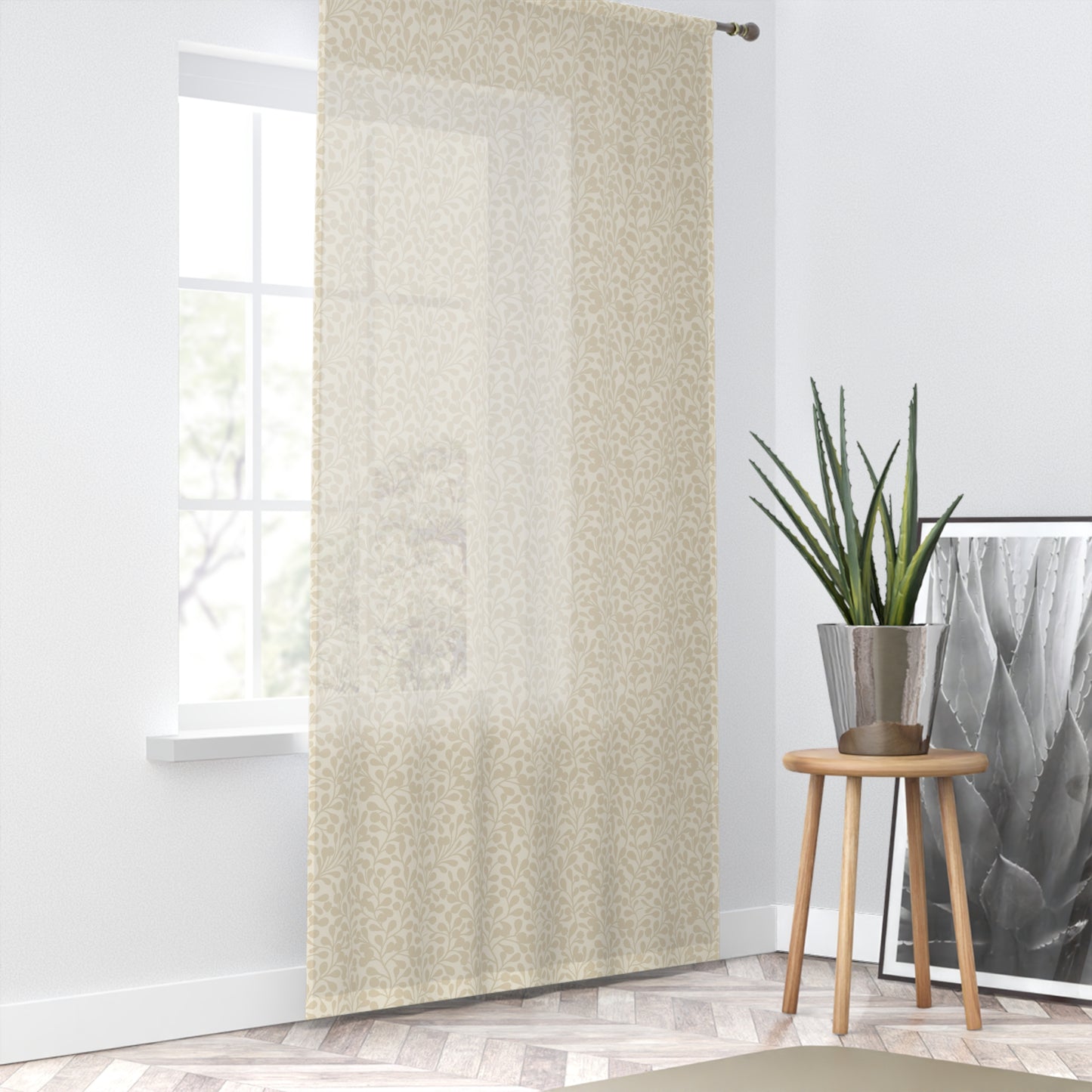 Tropical Roar Window Curtain - Leaves / Off White