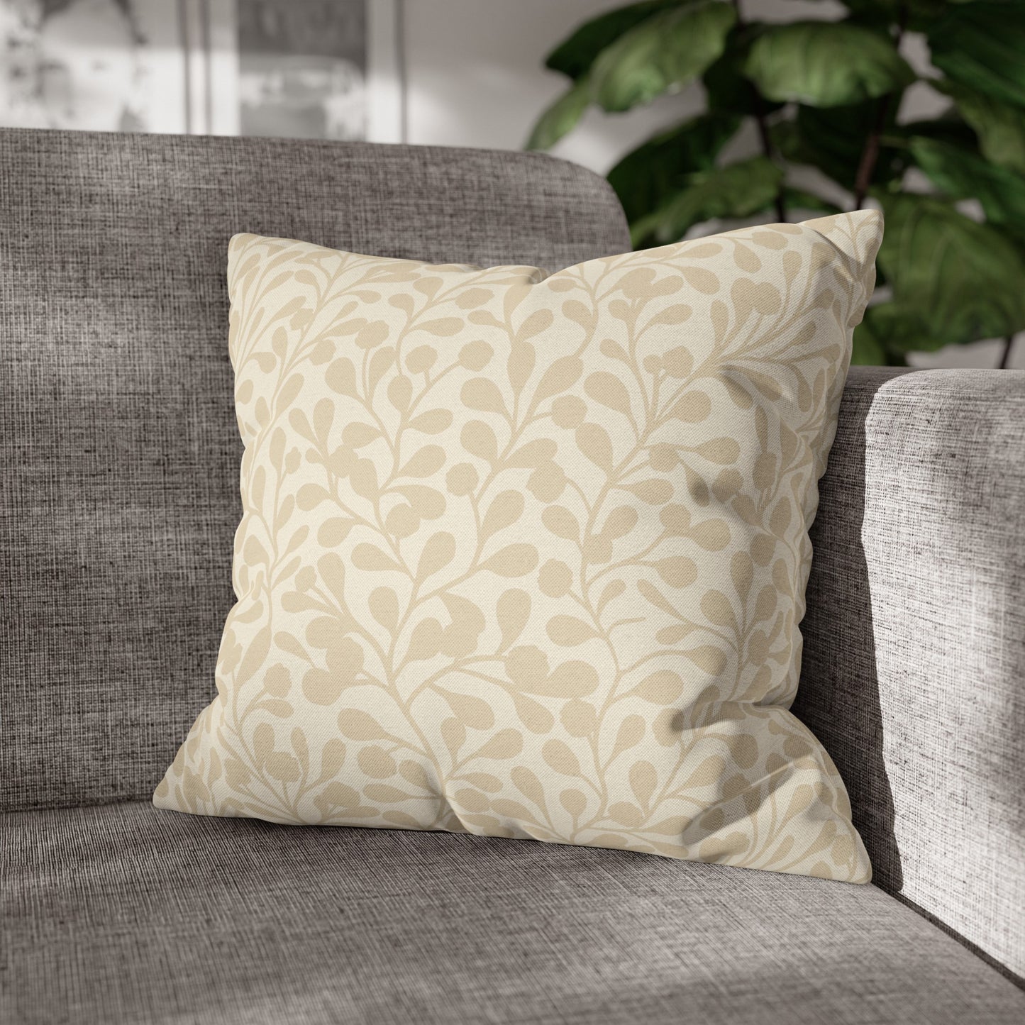 Tropical Roar Spun Polyester Square Pillow Case - Leaves / Off White