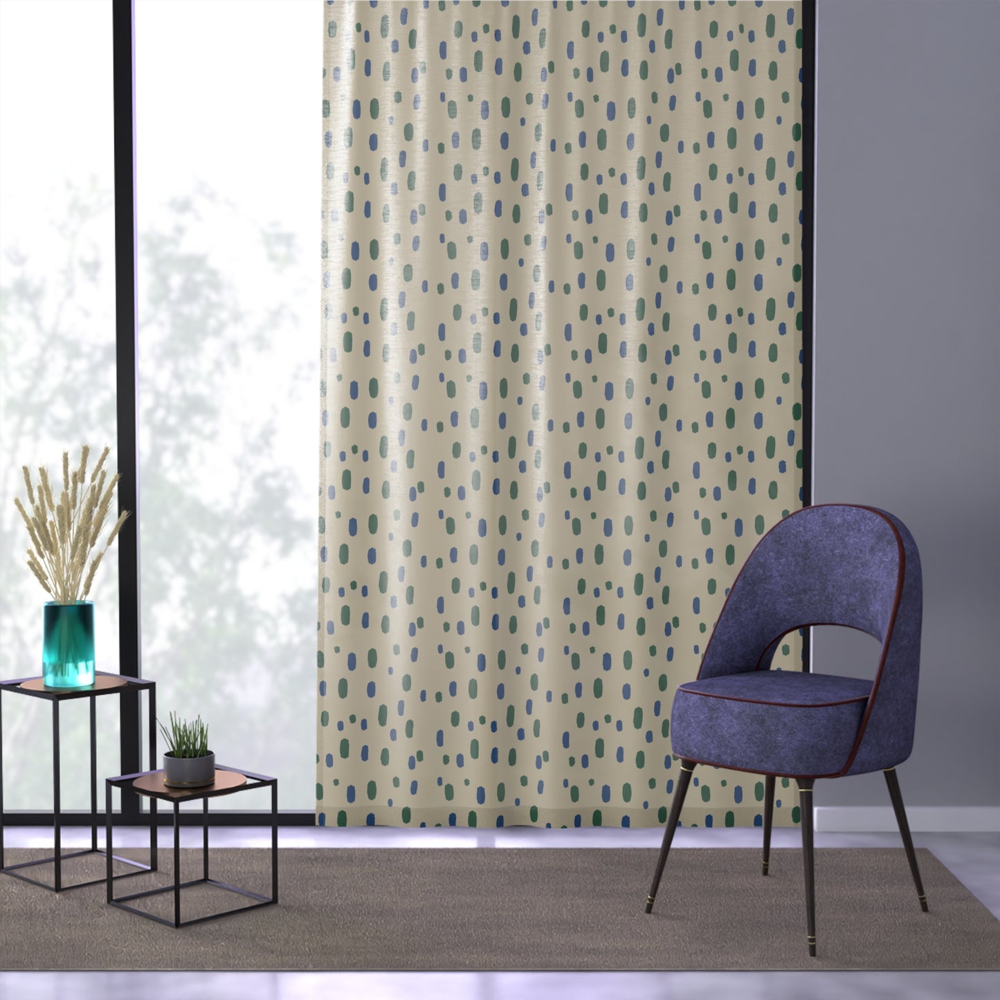 Tropical Roar Window Curtain - Dots / Green