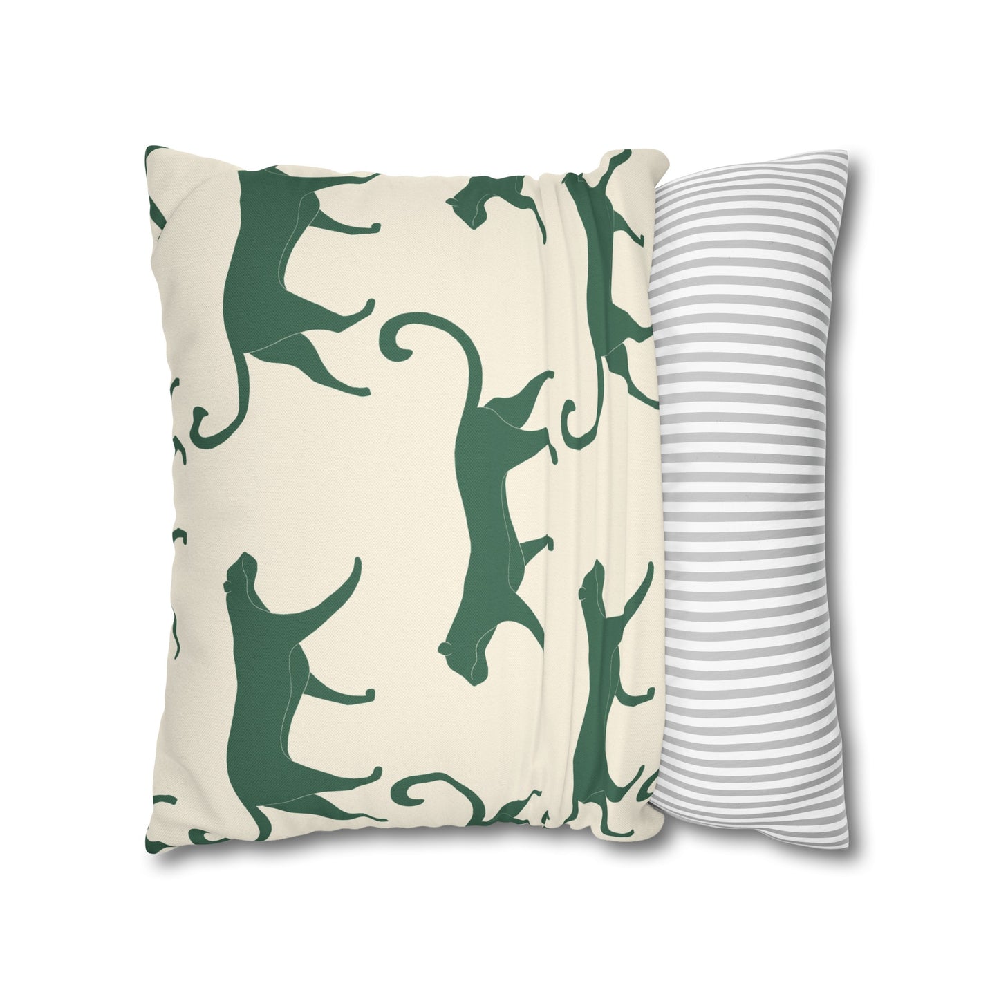 Tropical Roar Spun Polyester Square Pillow Case - Tiger / Green