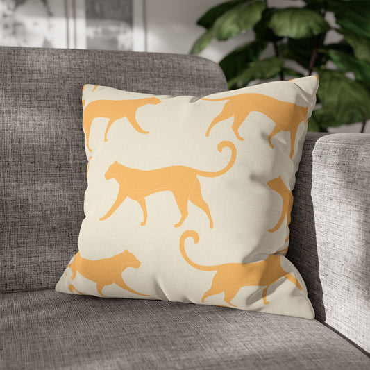 Tropical Roar Spun Polyester Square Pillow Case - Tiger / Amber