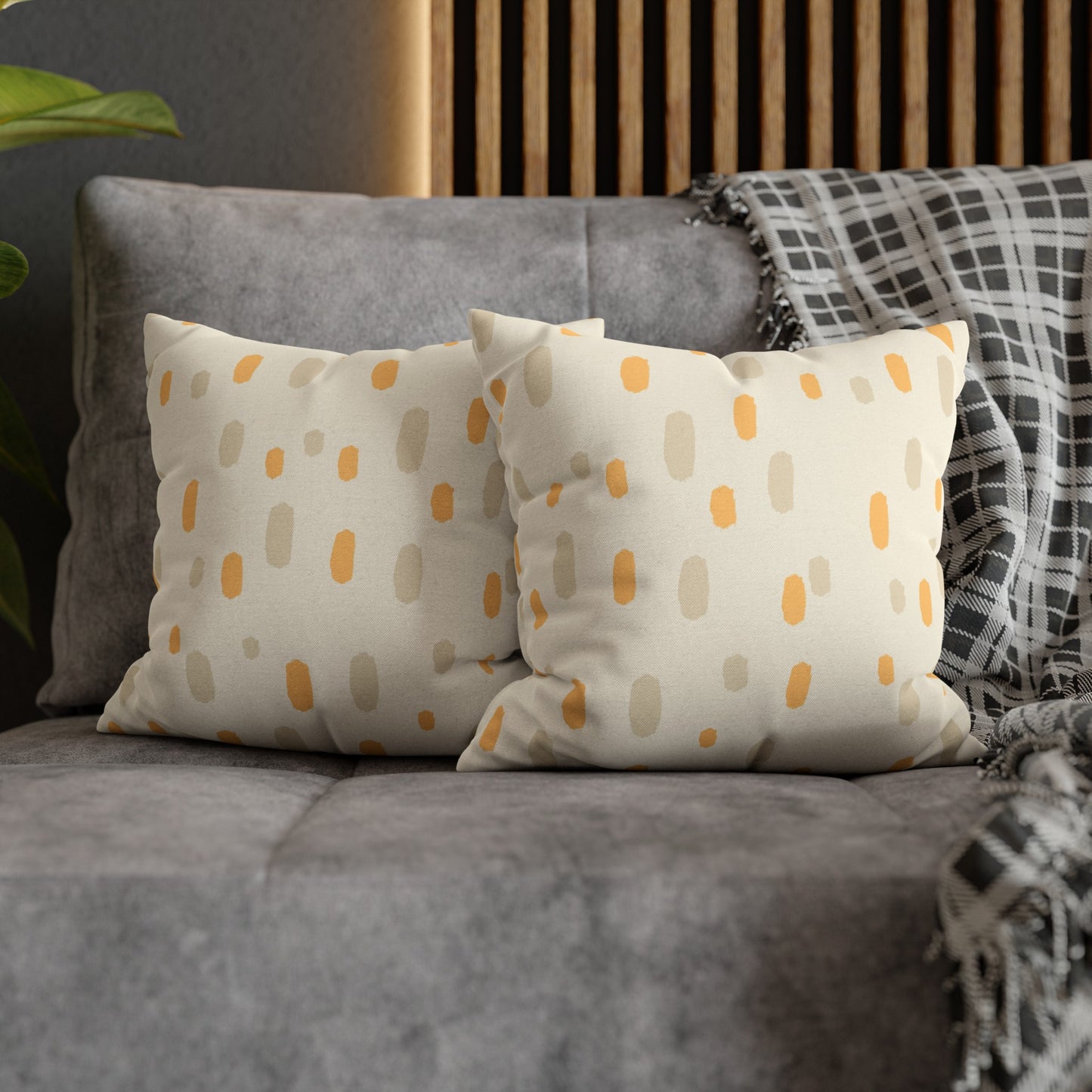 Tropical Roar Spun Polyester Square Pillow Case - Dots / Amber