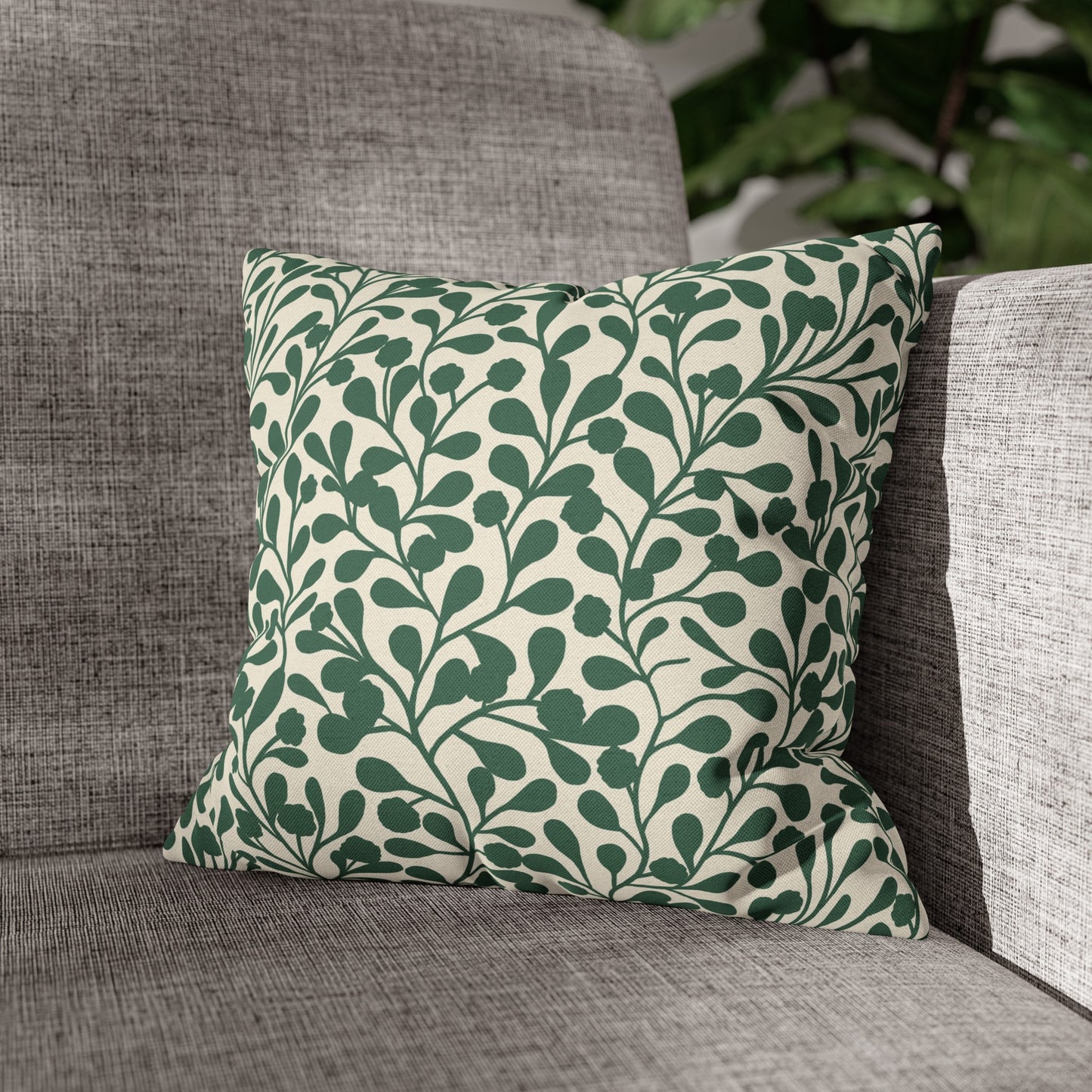 Tropical Roar Spun Polyester Square Pillow Case - Leaves / Green