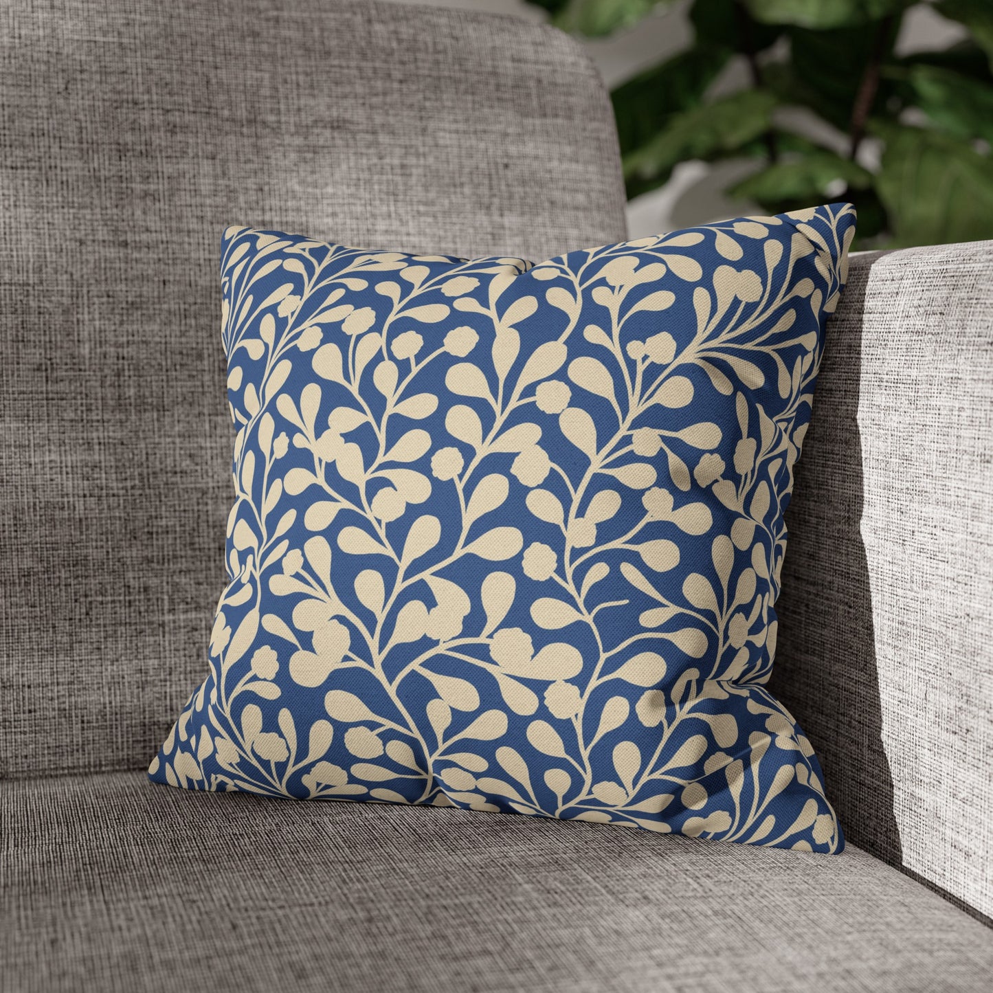 Tropical Roar Spun Polyester Square Pillow Case - Leaves / Blue