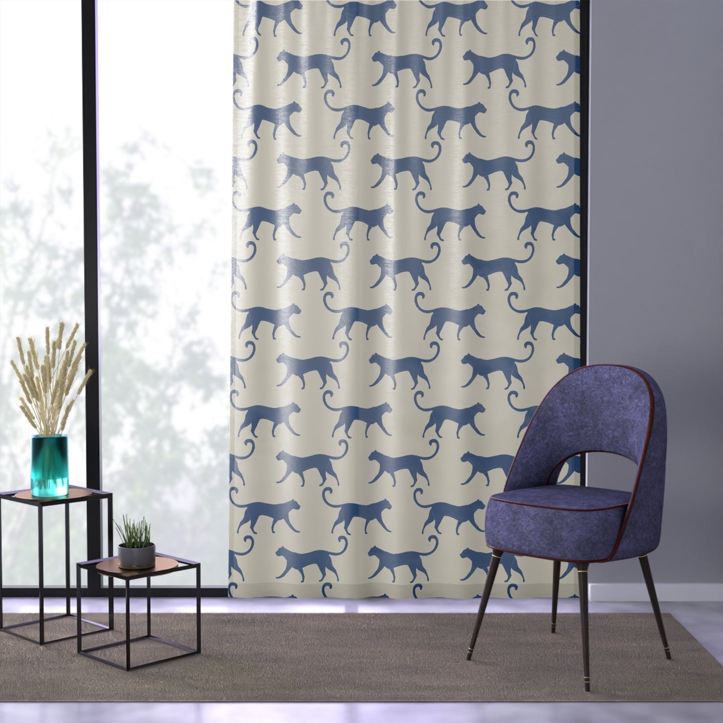 Tropical Roar Window Curtain - Tiger / Blue