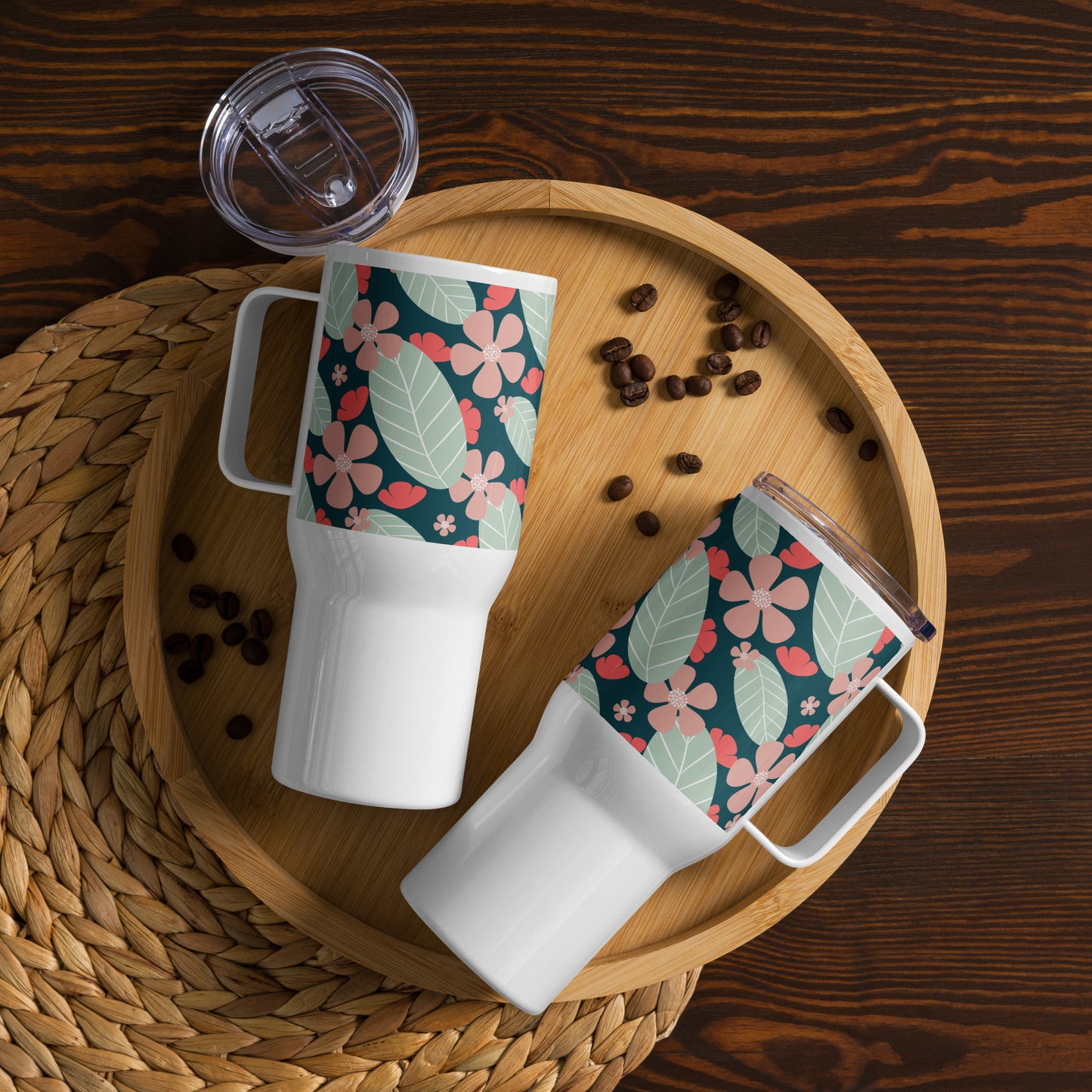 Floral Fantasy Travel mug with a handle