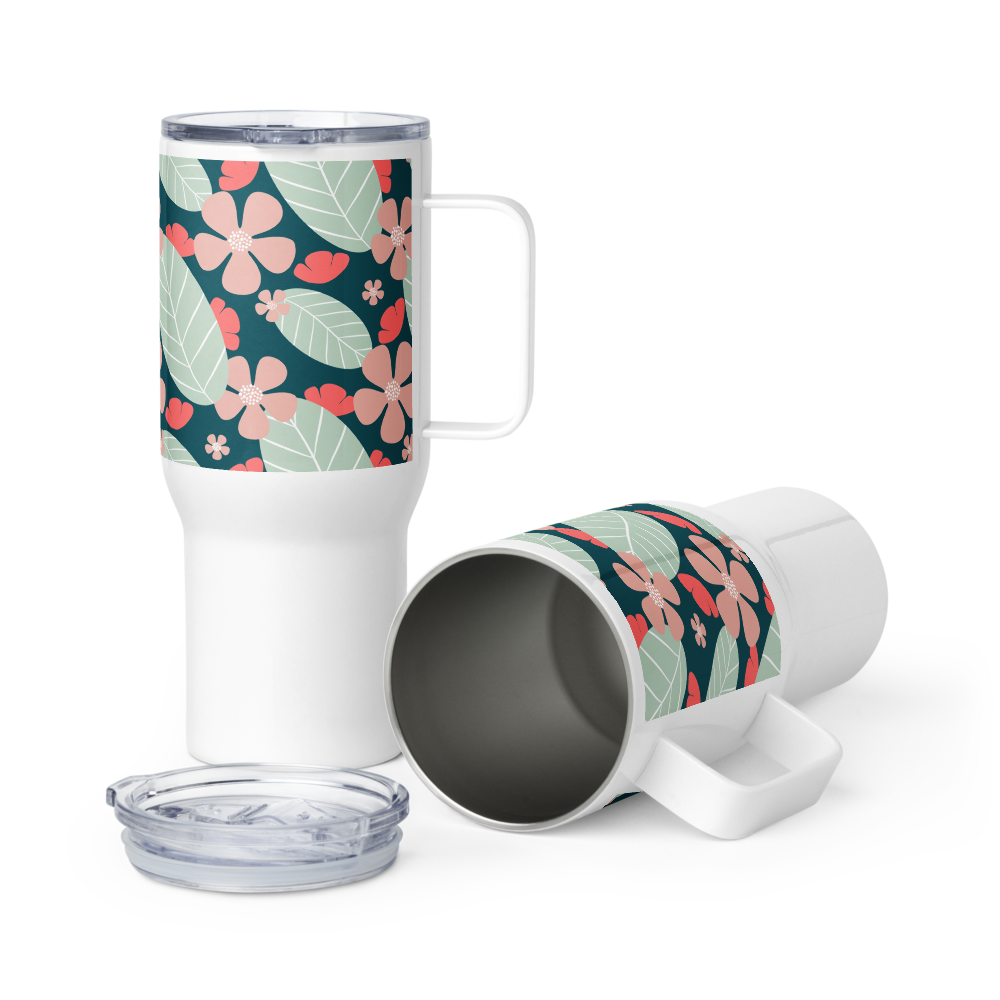 Floral Fantasy Travel mug with a handle