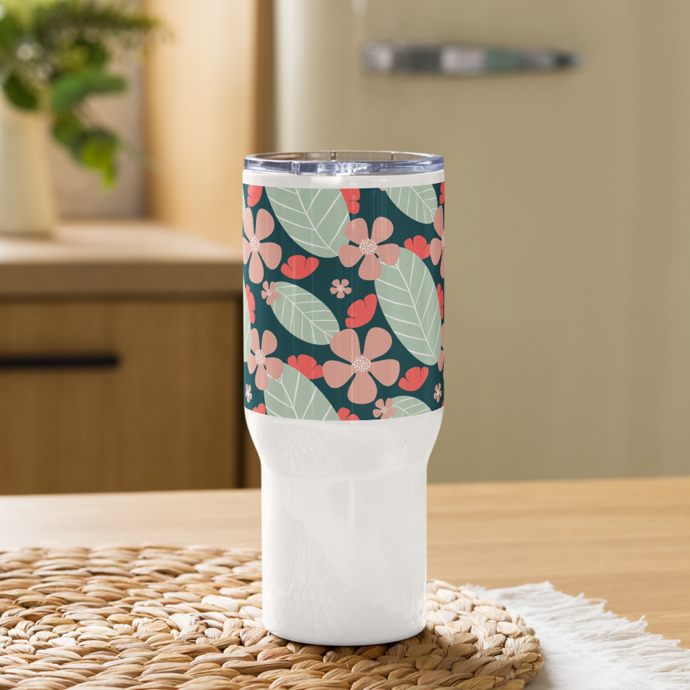 Floral Fantasy Travel mug with a handle