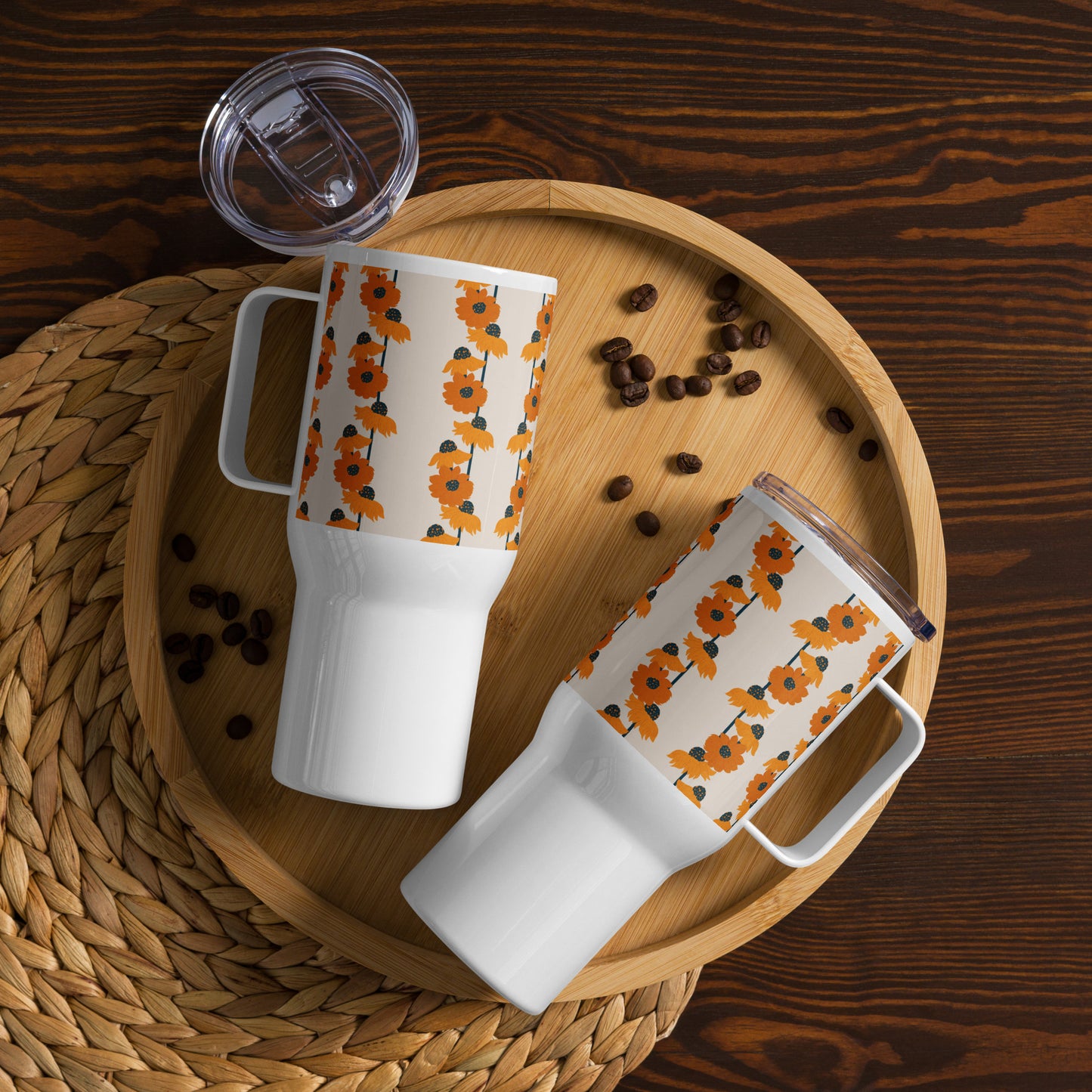 Golden Sunflower Travel mug with a handle