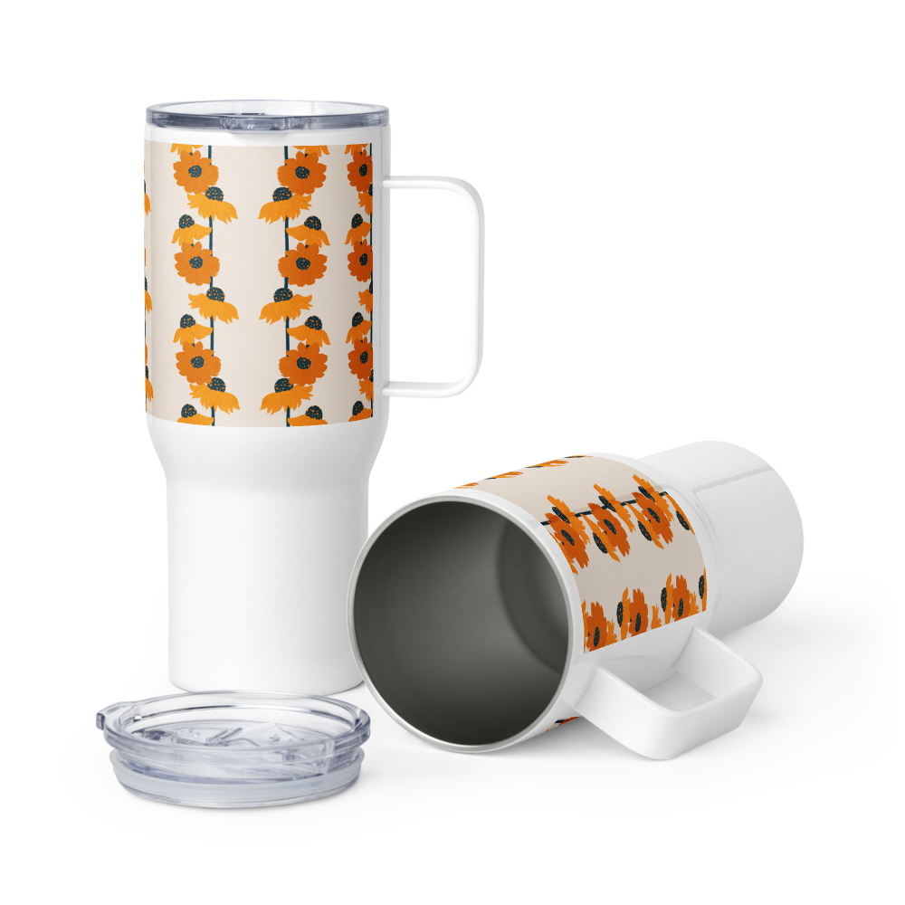 Golden Sunflower Travel mug with a handle