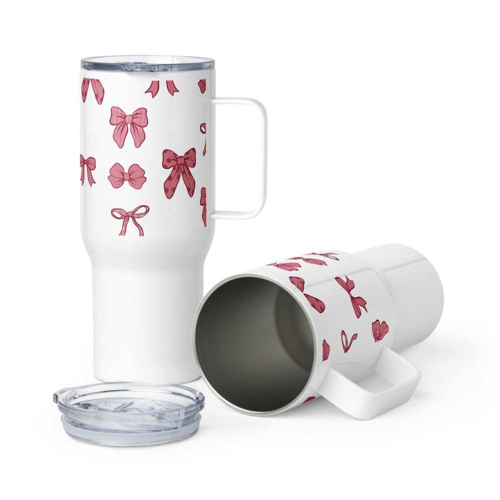 Pinky Bow Travel mug with a handle