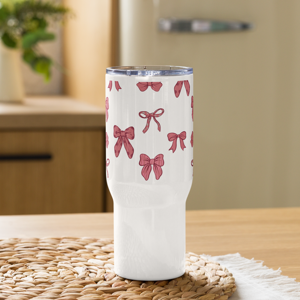 Pinky Bow Travel mug with a handle