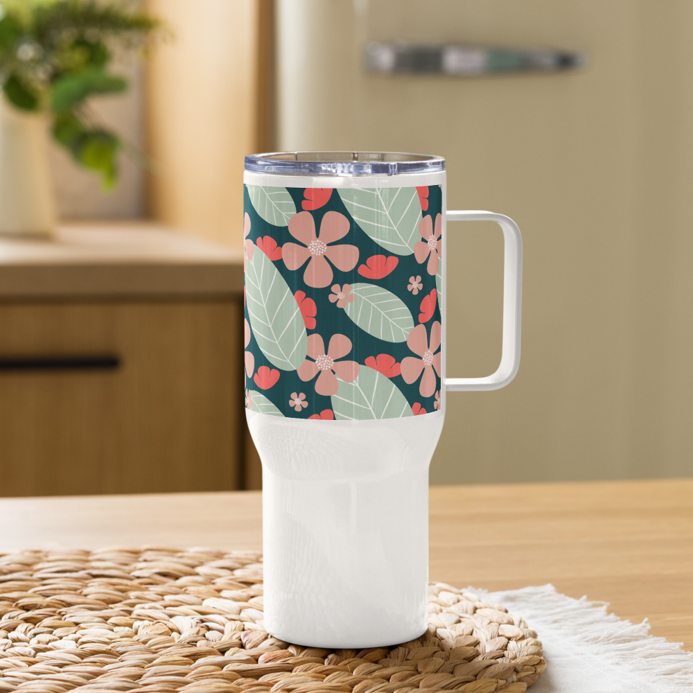 Floral Fantasy Travel mug with a handle