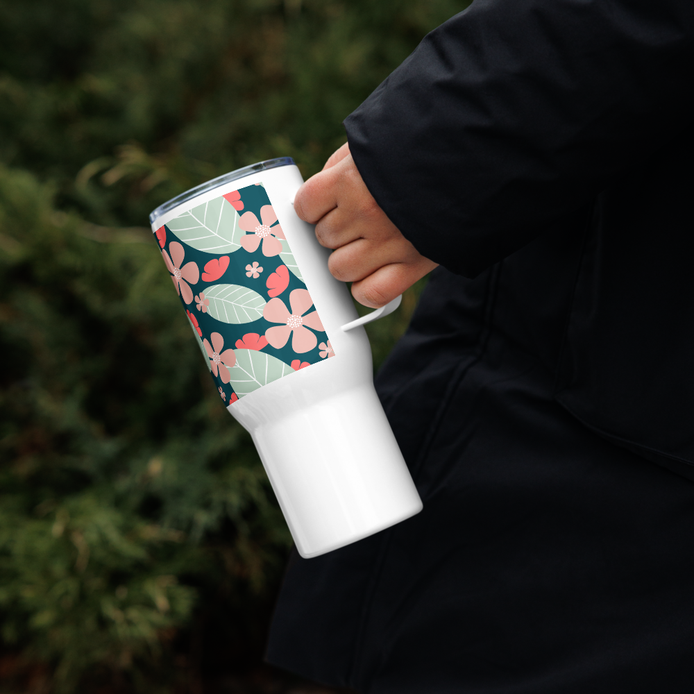 Floral Fantasy Travel mug with a handle