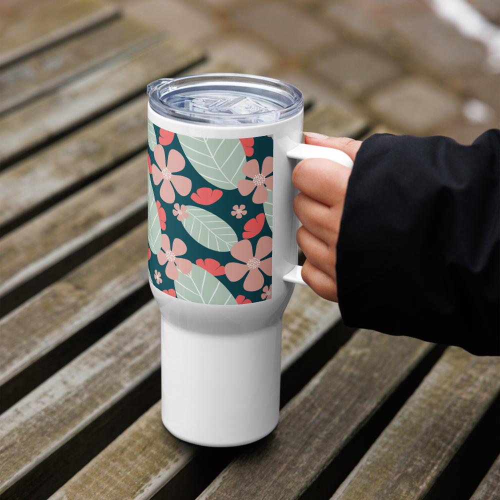 Floral Fantasy Travel mug with a handle