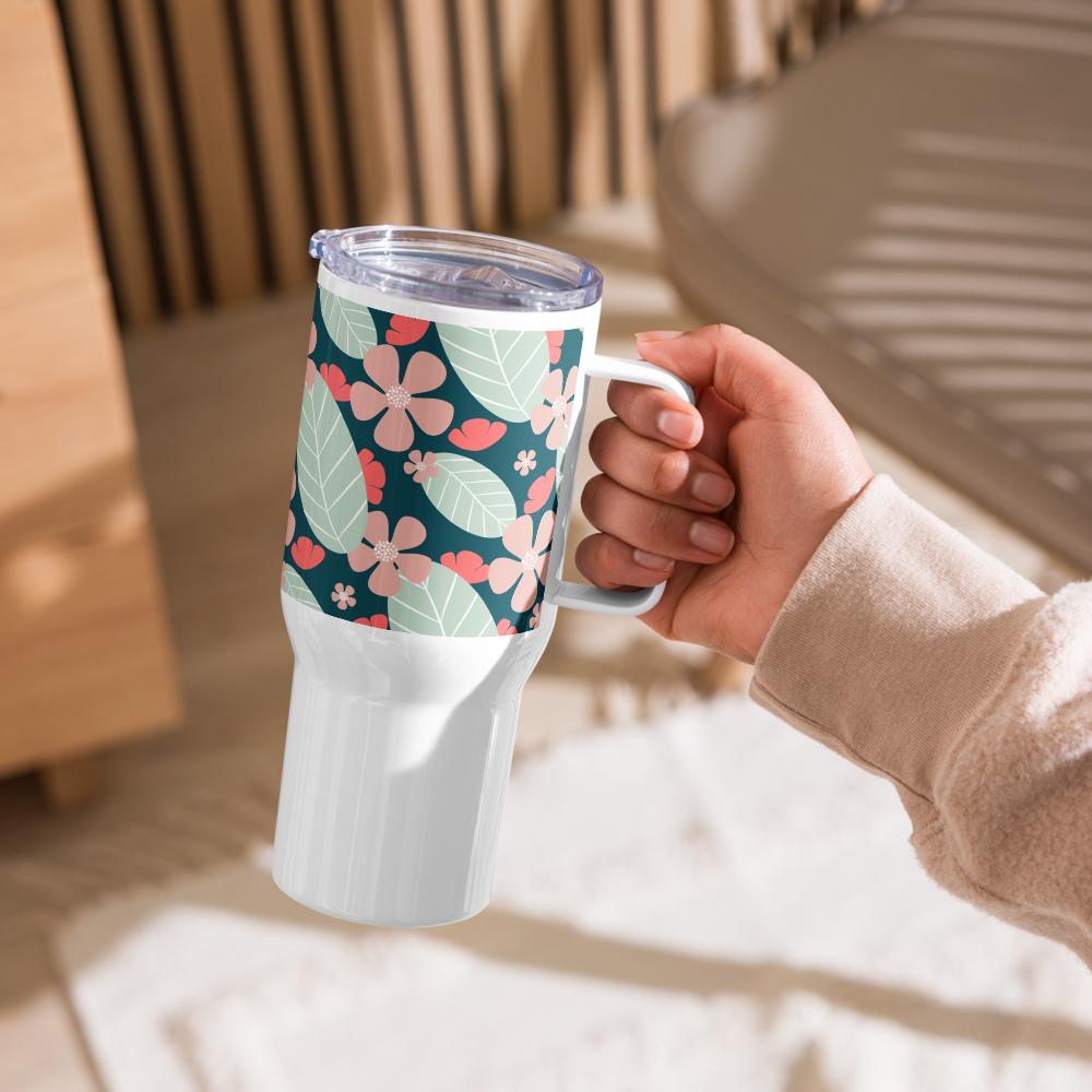 Floral Fantasy Travel mug with a handle