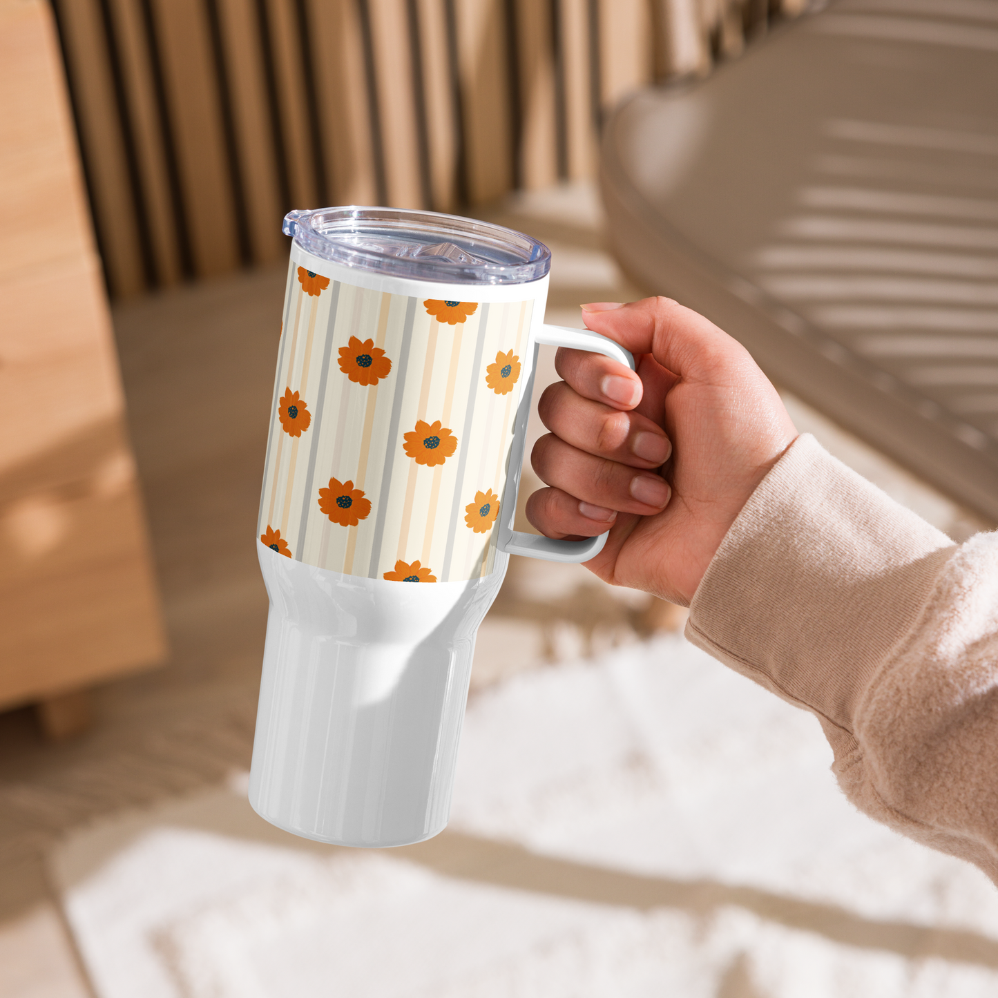 Golden Sunflower Travel mug with a handle