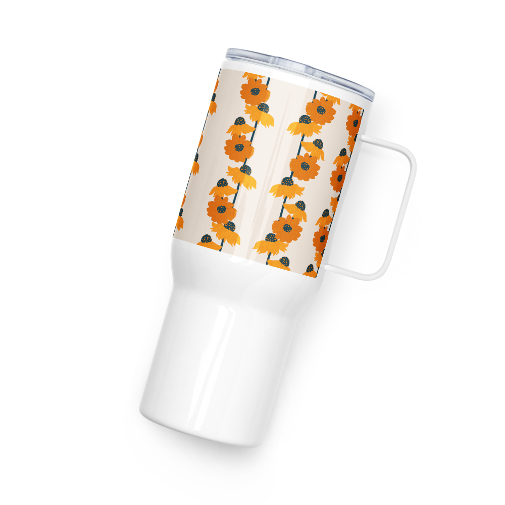 Golden Sunflower Travel mug with a handle