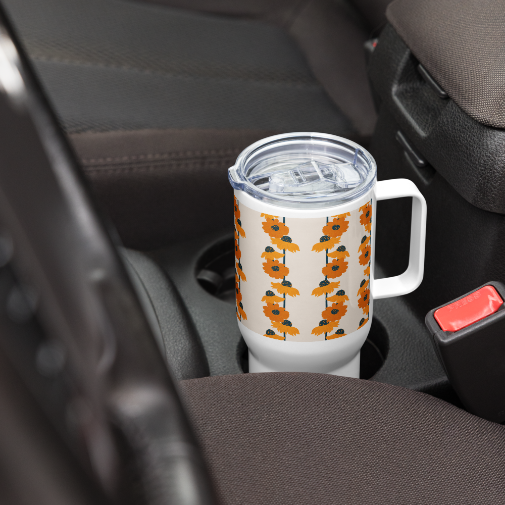 Golden Sunflower Travel mug with a handle