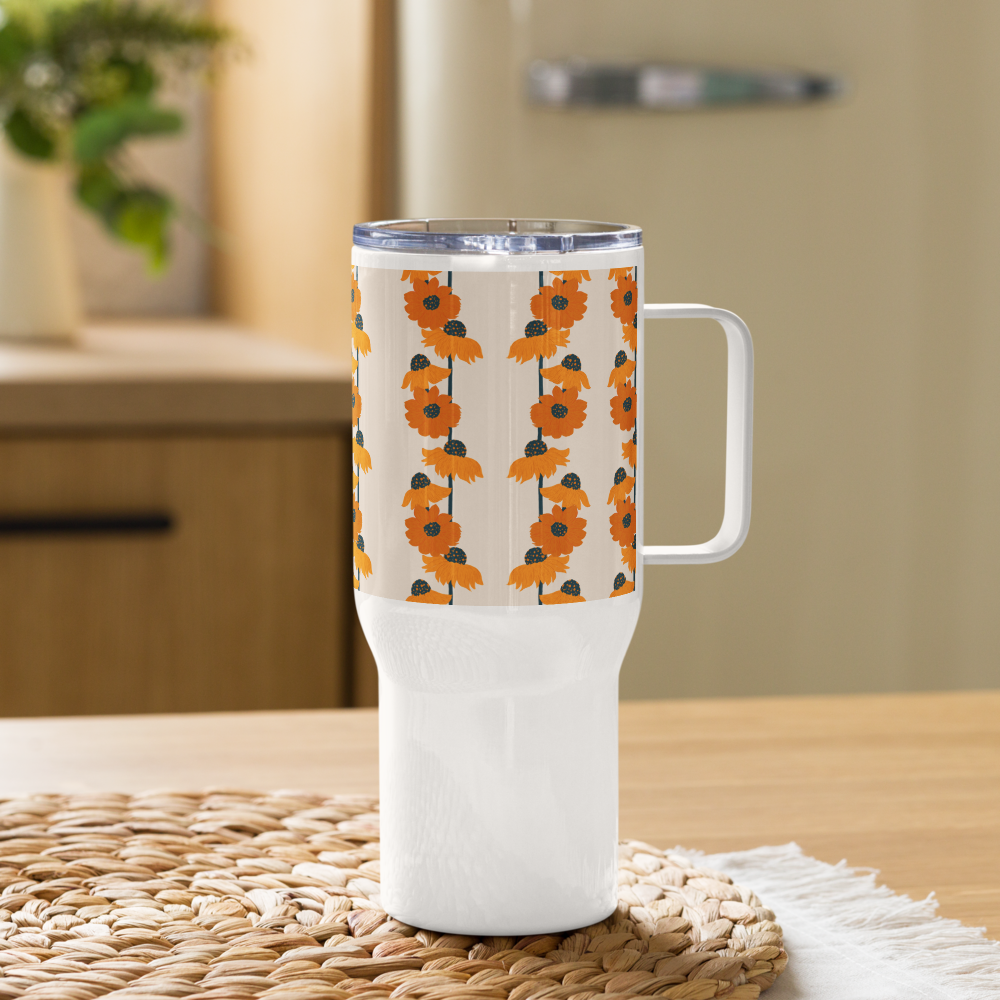 Golden Sunflower Travel mug with a handle