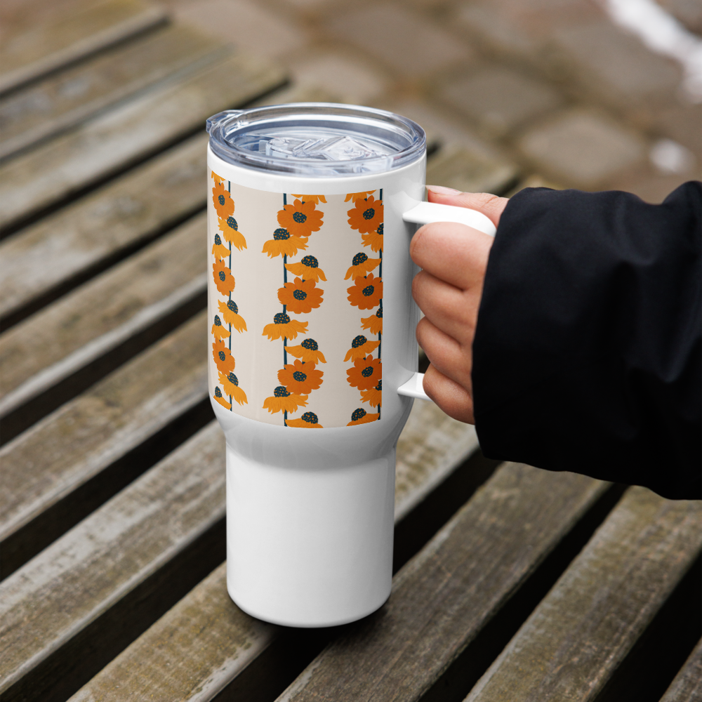 Golden Sunflower Travel mug with a handle