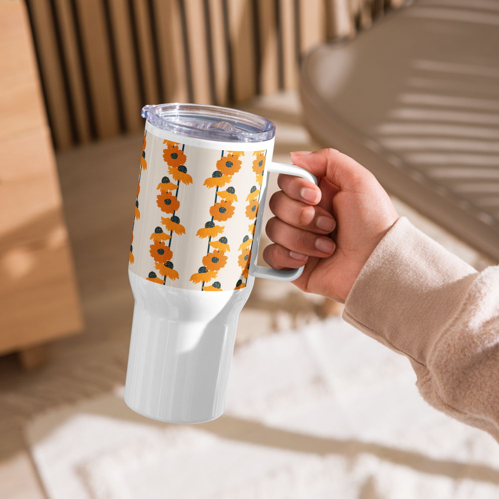 Golden Sunflower Travel mug with a handle