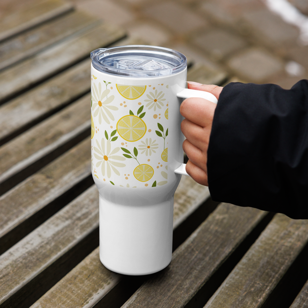 Floral Fiesta Travel mug with a handle