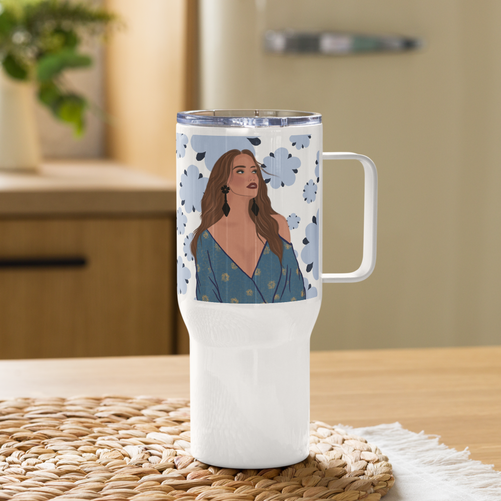 Lady in Bloom Travel mug with a handle