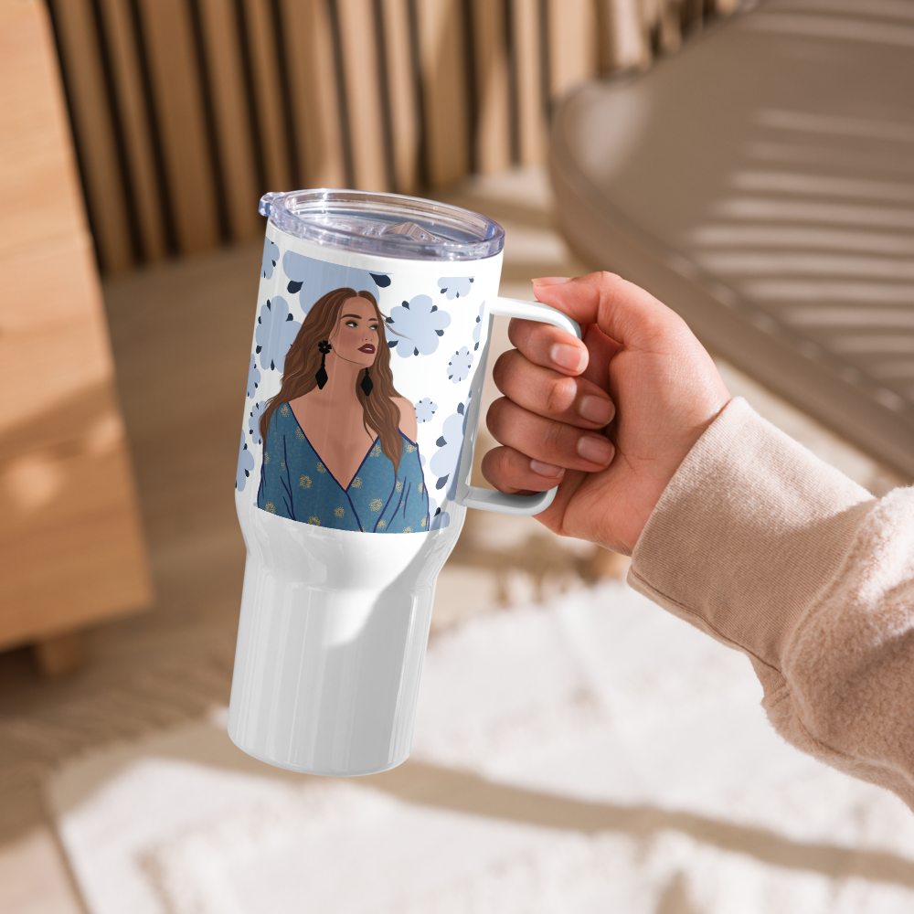 Lady in Bloom Travel mug with a handle