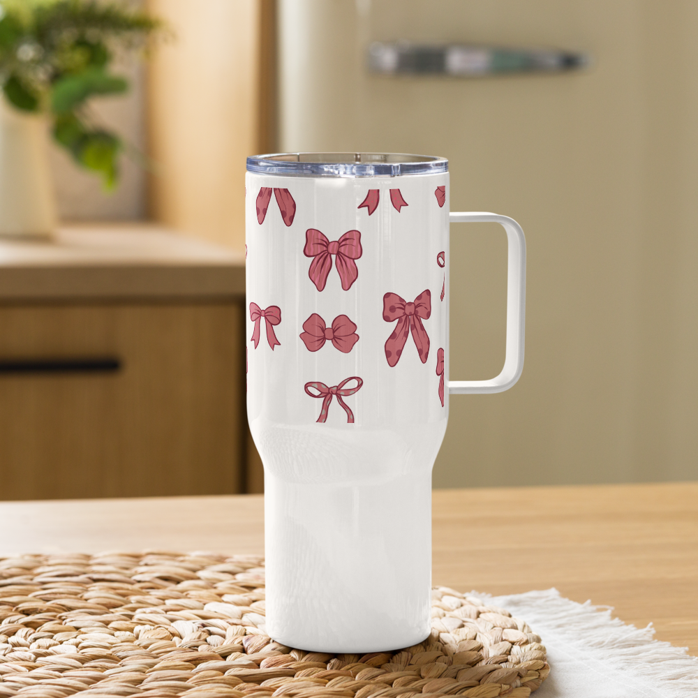 Pinky Bow Travel mug with a handle