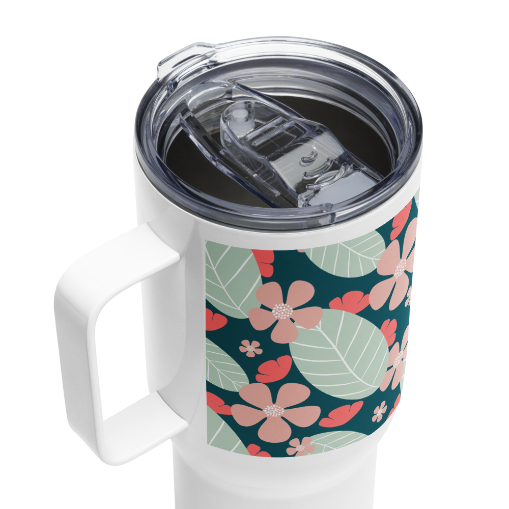 Floral Fantasy Travel mug with a handle