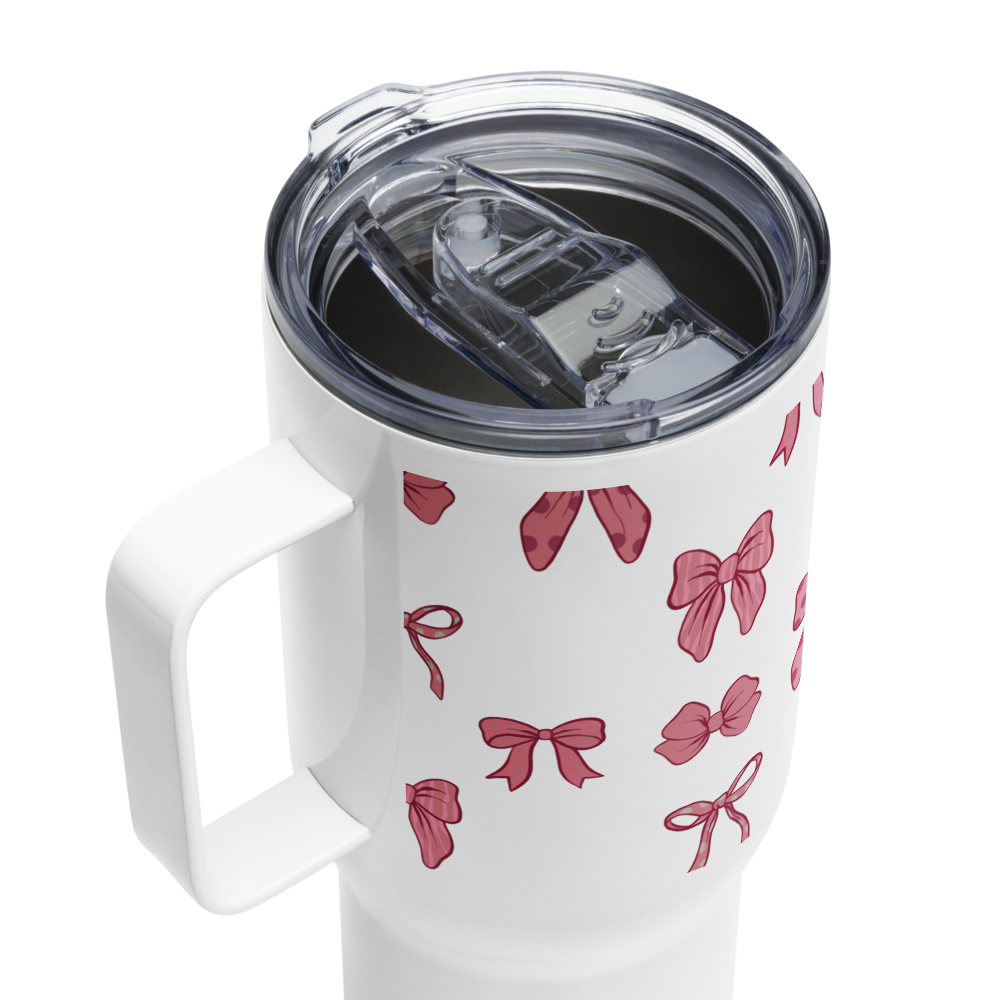 Pinky Bow Travel mug with a handle