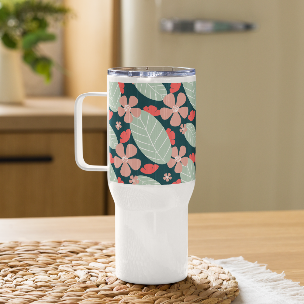 Floral Fantasy Travel mug with a handle