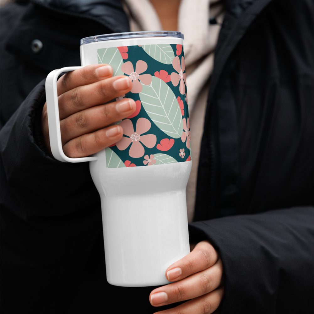 Floral Fantasy Travel mug with a handle