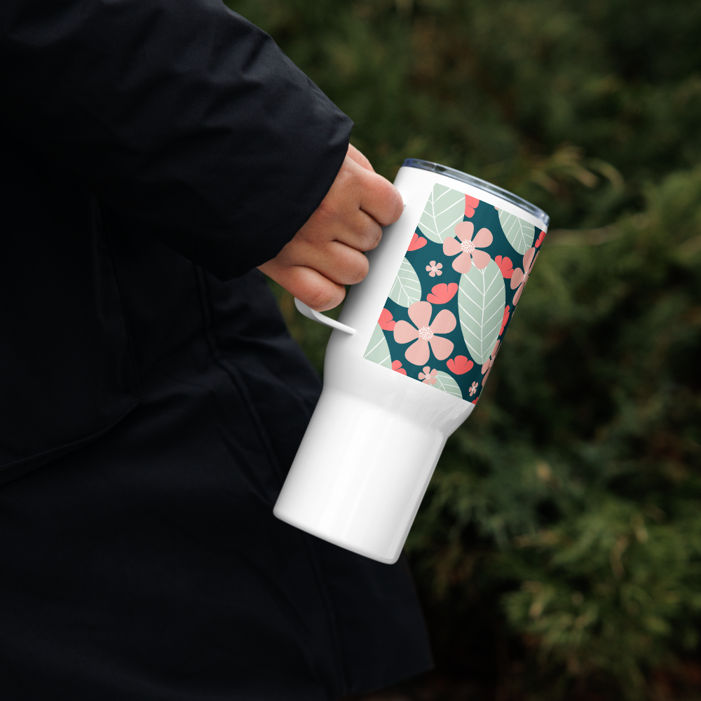 Floral Fantasy Travel mug with a handle