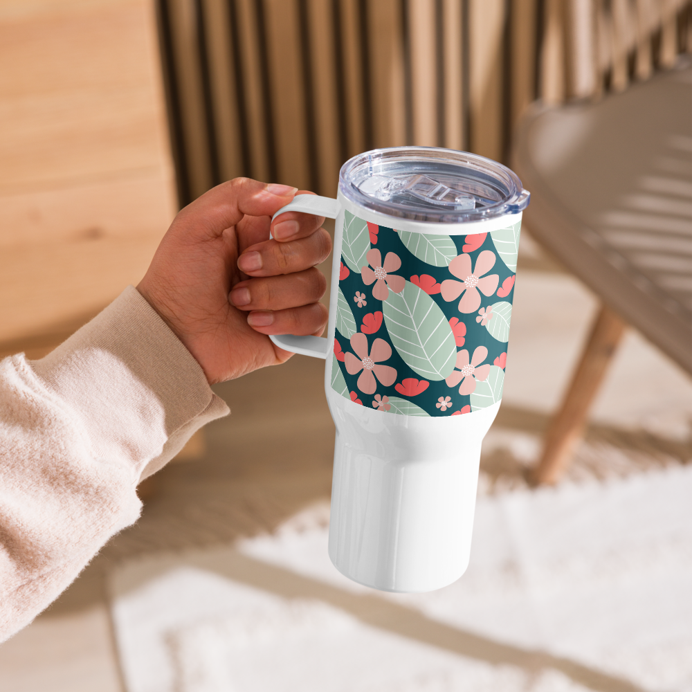 Floral Fantasy Travel mug with a handle