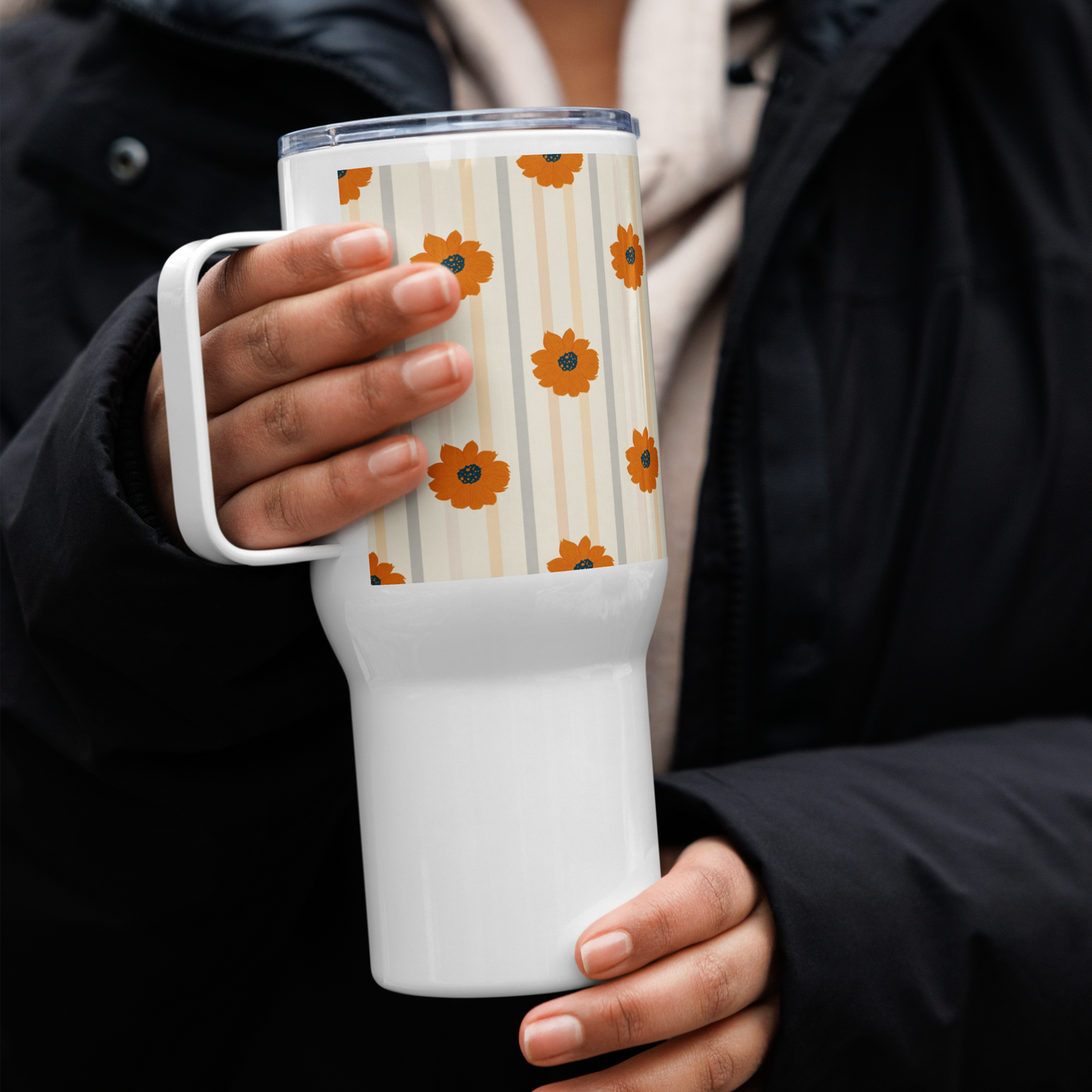 Golden Sunflower Travel mug with a handle